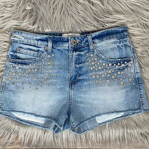 Pistola Rhinestone Crystal Studded Cutoff Sz 27 Denim Blue Boho Festival Hippie